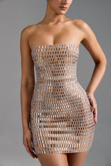 Embellished Bandeau Mini Dress in Almond
