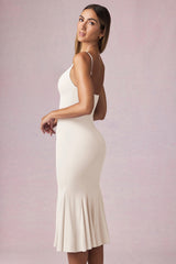 V-Neck Godet  Midaxi Dress in Ivory