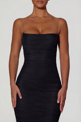 Ruched Backless Bodycon Midaxi Dress in Black