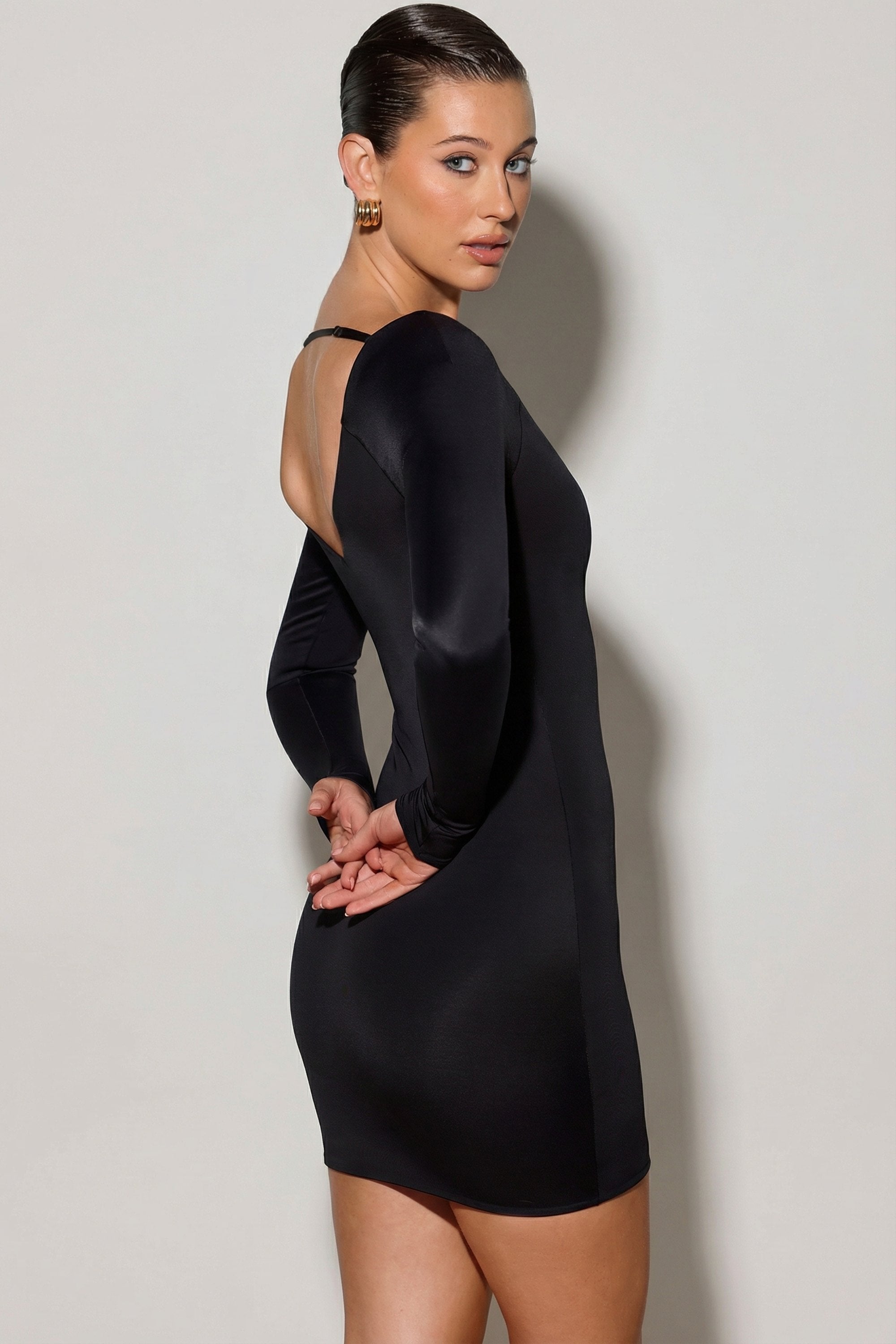 Scoop-Neck Mini Dress in Black