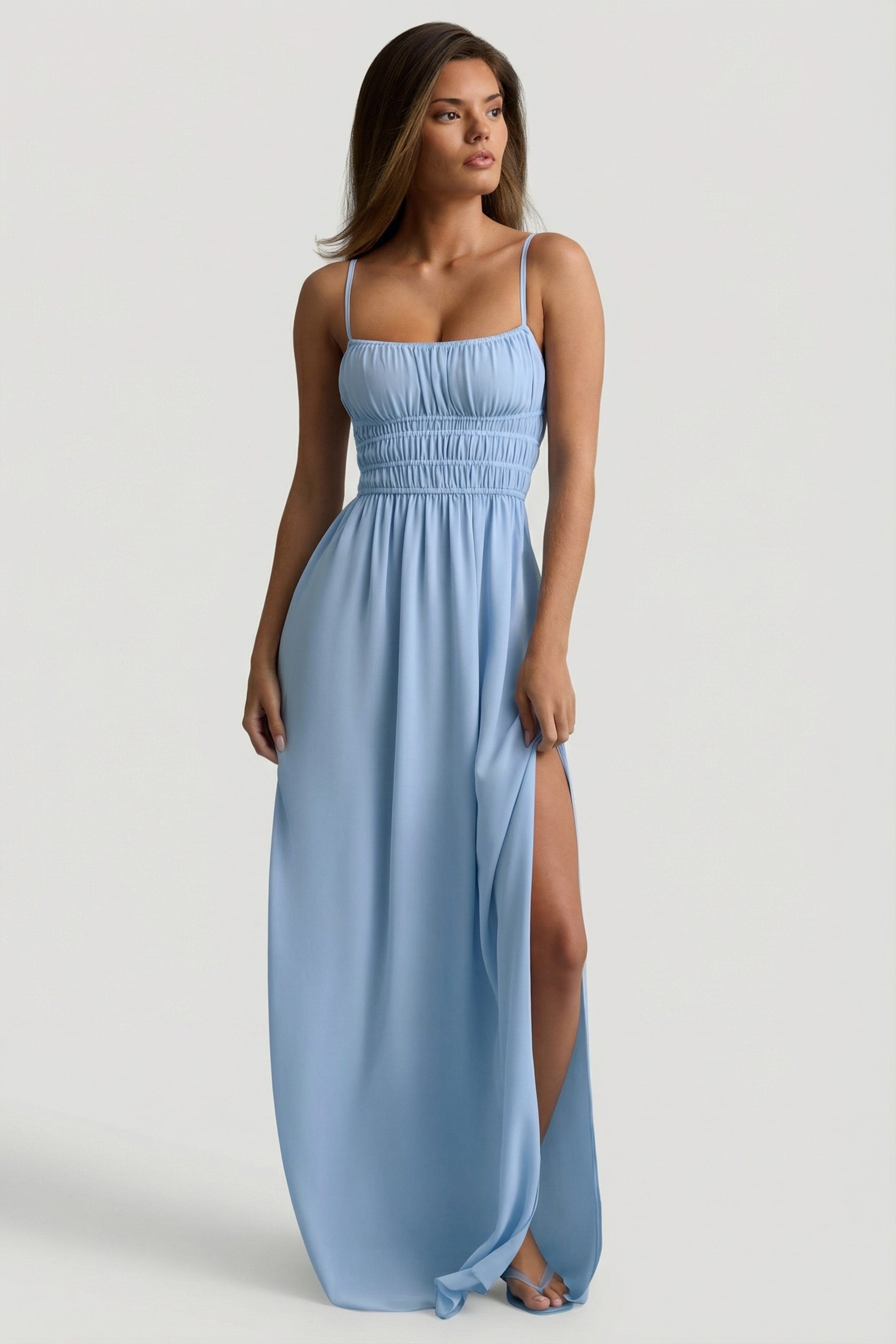 Shirred Camisole Maxi Dress in Sky Blue