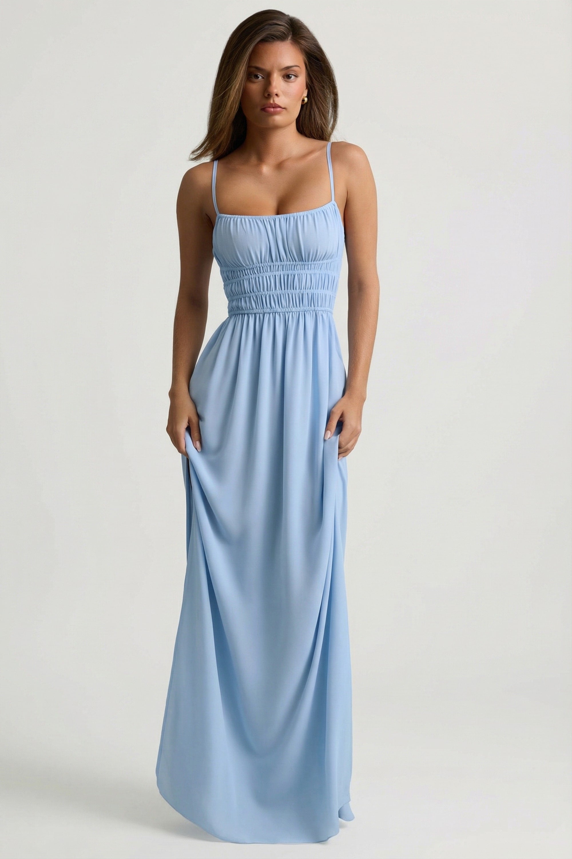 Shirred Camisole Maxi Dress in Sky Blue